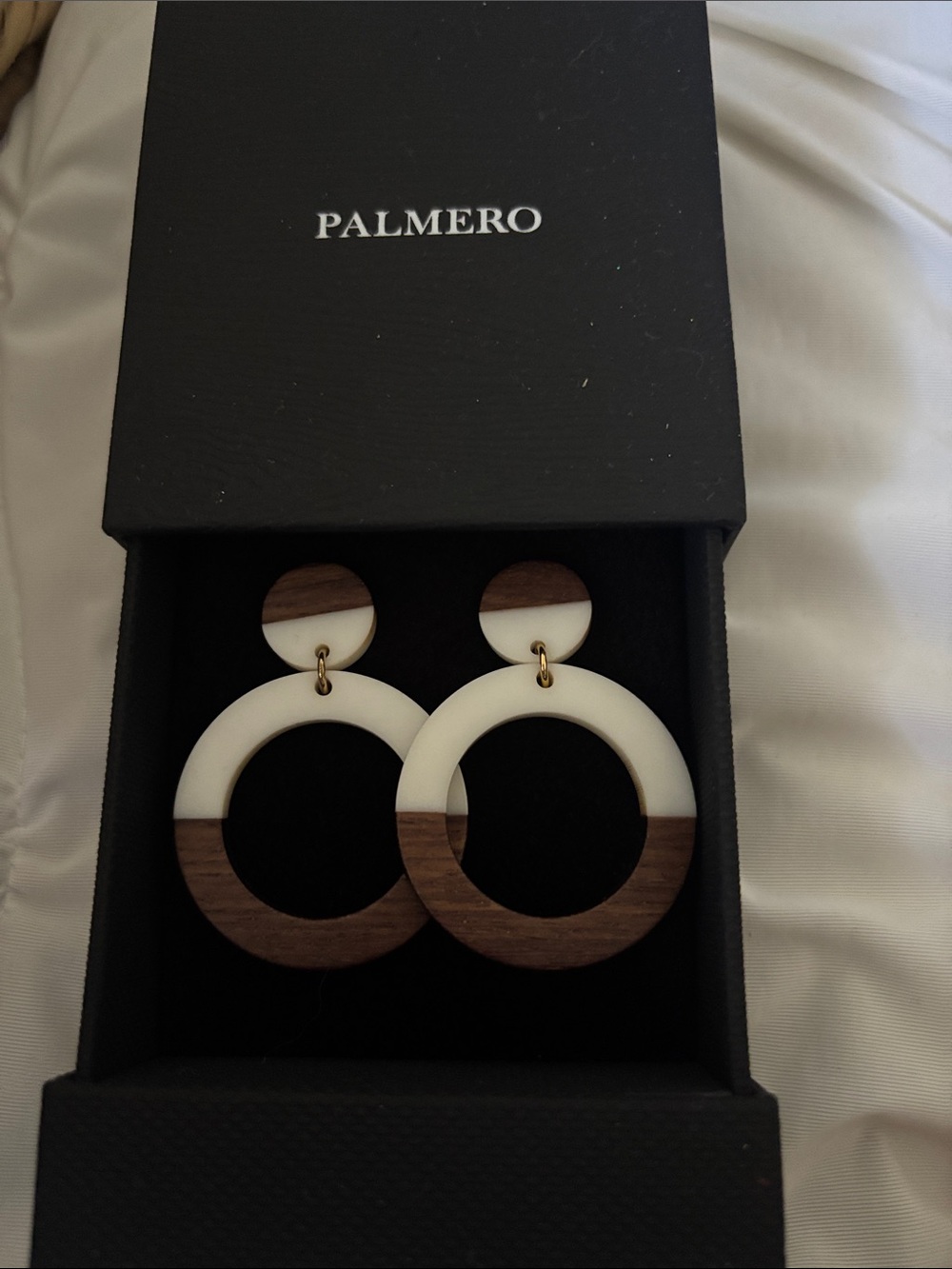 Two-Tone White and Brown Hoop Earrings